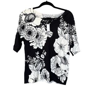 Talbots Black and White Floral Blouse Size Large (NWT)